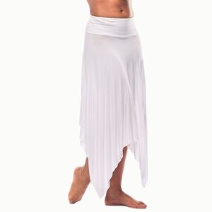 [RAPZ]White Cascade Ruched Asymmetrical Midi Skirt Elastic Waist Womens XL